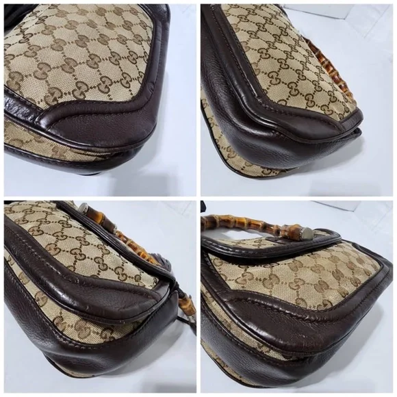SOLD*Authentic GUCCI GG Canvas And Leather New Bamboo Top Handle Bag Beige/Brown - Picture 7 of 16